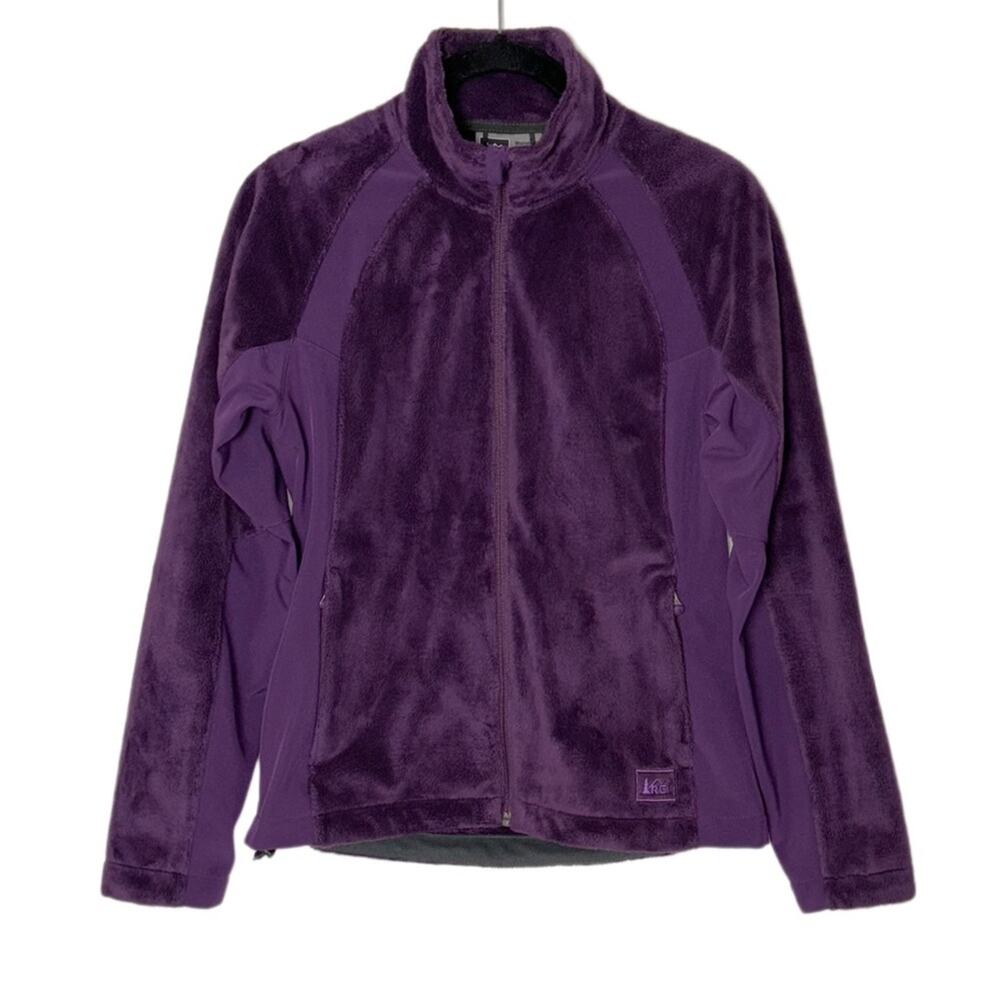 Rei Purple Plush Fleece Zip Up Jacket Mock Neck Women's XS Teddy Bear fuzzy